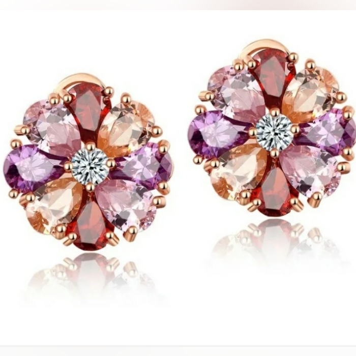 Natural Peridot, Morganite, And Garnet Rose Gold Plated Stud Earrings